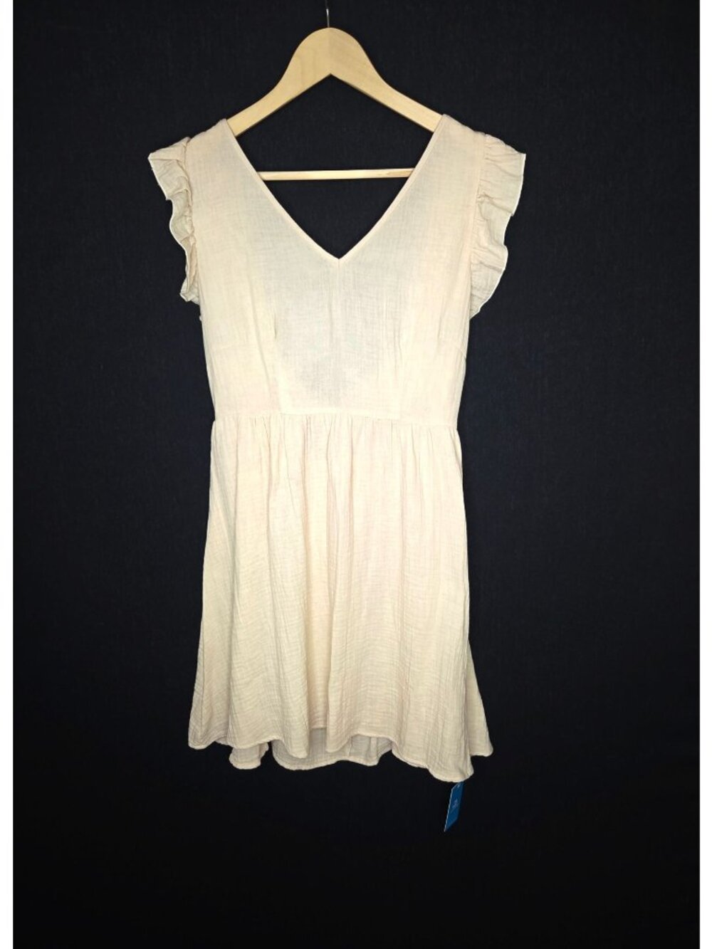 NWT Cupshe Cream Cotton Gauze Ruffle Sleeve Mini Dress Size M Tie Back Cottage